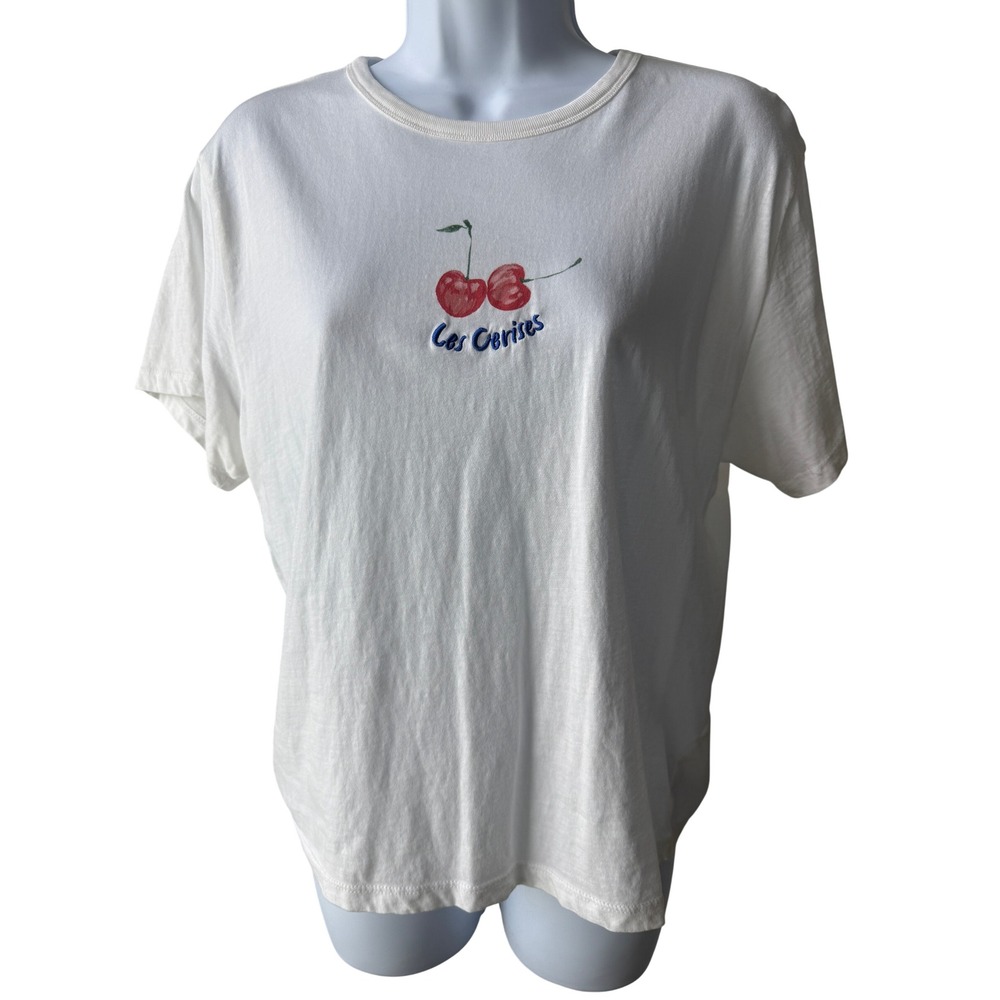Abercrombie & Fitch Les Cerises Embroidered Skimming Tee White Cherries Large